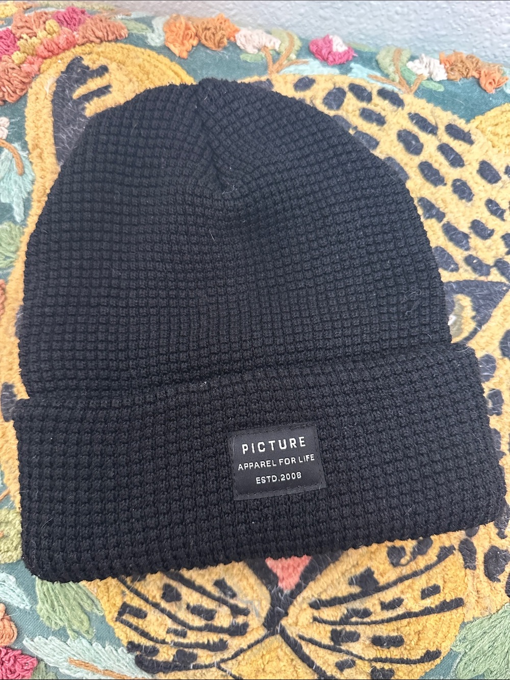 Black Waffle Knit Beanie - Men